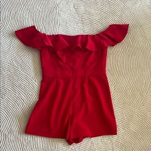 JAYGODFREY Red Ruffled Off-Shoulder Jumpsuit